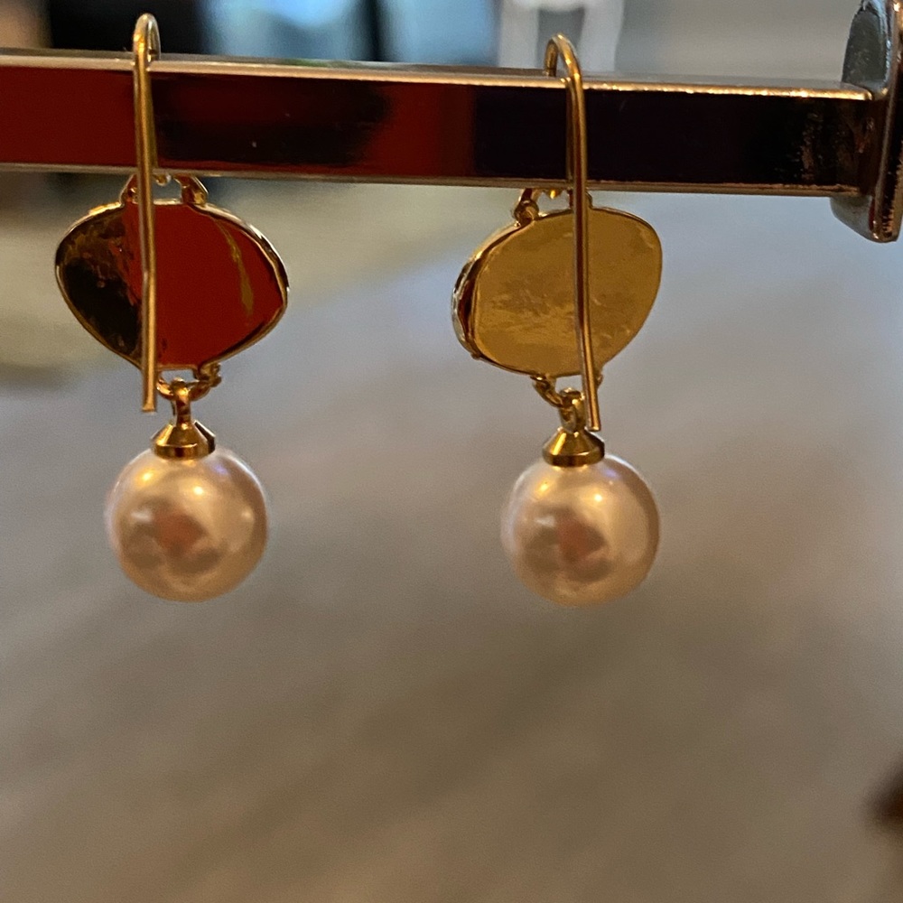 18kt gold plated drop earrings turquoise with pear drop. jewelry a hanging loop - Picture 4 of 11